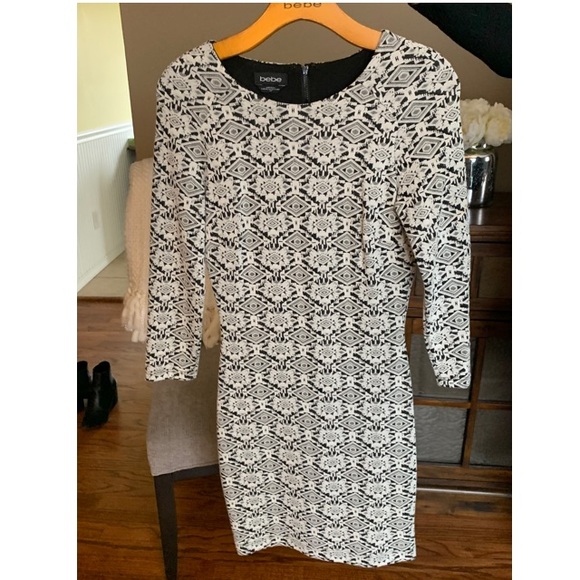 bebe Dresses & Skirts - Bebe Black and White Long Sleeve Fitted Dress